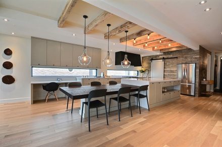Spacious modern kitchen with huge kitchen island.