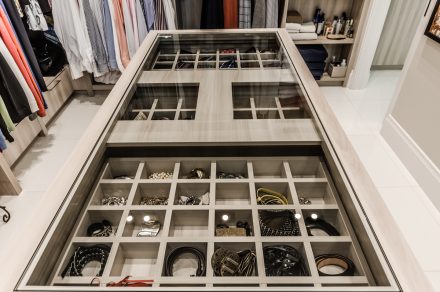 A large storage space layout for clothes and accessories.